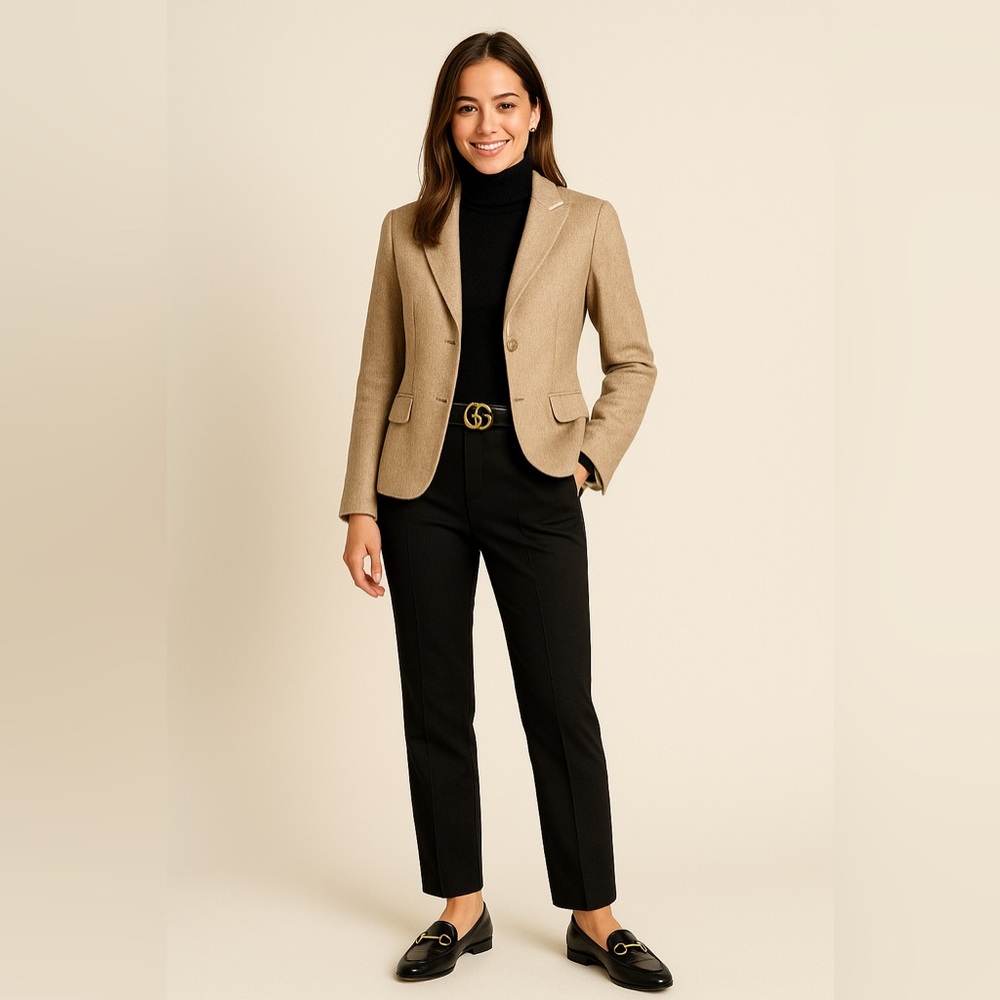 St. Emile Tan Cream Wool Alpaca Poly Blend 2 Button Blazer Sz 4 EUC